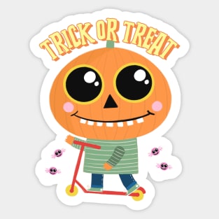 Halloween Cute Pumpkin Kid on Scooter Sticker